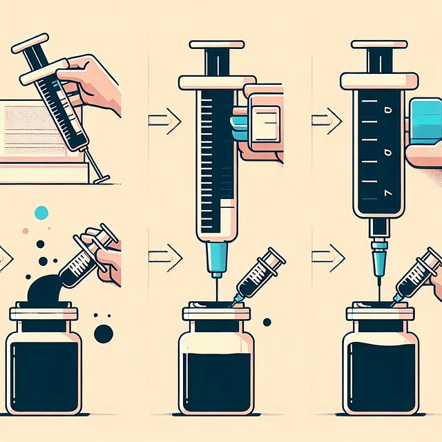 Filling a syringe with ink from a bottle