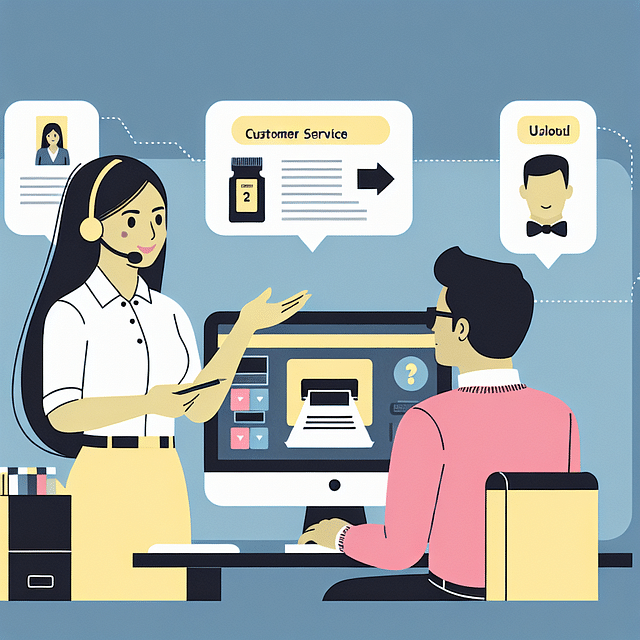 customer service representative assisting with ink cartridge issue