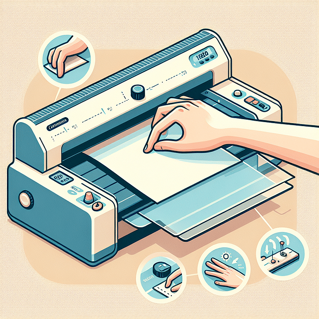 feeding a lamination pouch into a laminating machine