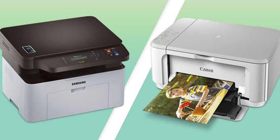 Collage of various types of printers including inkjet, laser, thermal, and LED
